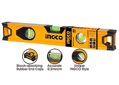 INGCO 60cm Professional Aluminum Spirit Level – High-Precision 0.5mm/m Acrylic Vials, Dual-Milled Flat Measuring Surfaces, and Shock-Absorbing Rubber End Caps (HSL08060)