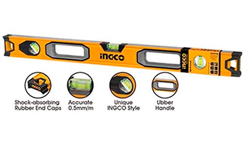 Ingco 120cm Industrial Aluminum Spirit Level | 3-Vial Precision Measuring Rule with Double-Side Milled Base (HSL08120)