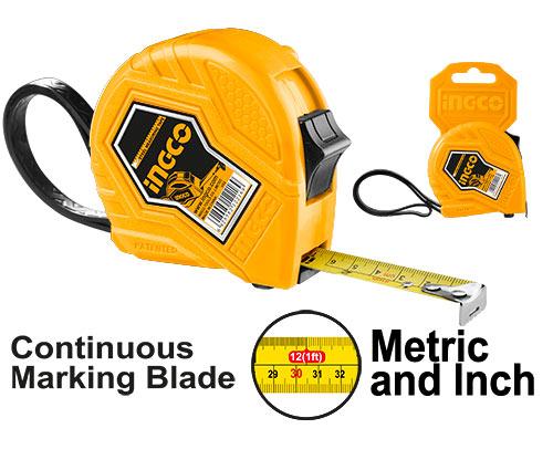 INGCO 3m x 16mm Steel Measuring Tape (Mètre Ruban) – Dual Stop Lock Buttons, Pure ABS Shock-Resistant Case, Metric & Inch Markings, and Belt Clip (HSMT0833)