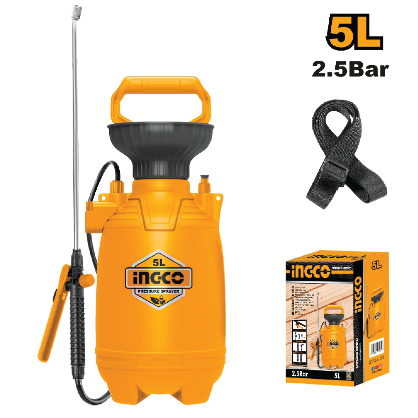 Ingco 5L Industrial Manual Pressure Sprayer | High-Density Polyethylene Garden and Chemical Pump (HSPP30502)