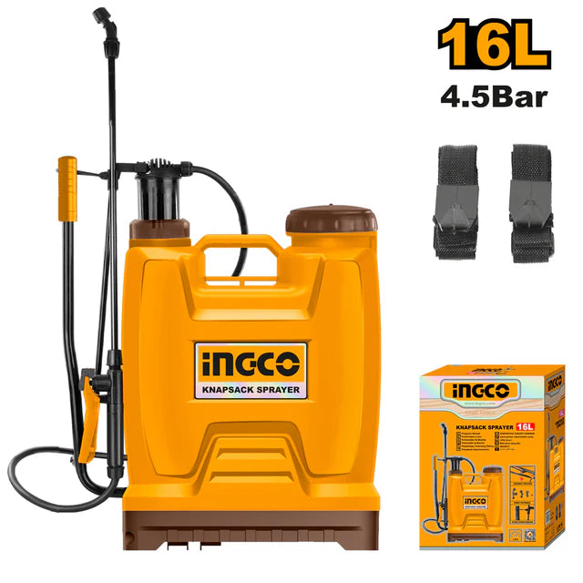 Ingco 16-Litre Professional Industrial Knapsack Pressure Sprayer – Heavy-Duty Manual Backpack Weed & Pest Control Sprayer with Adjustable Lance (HSPP41602)