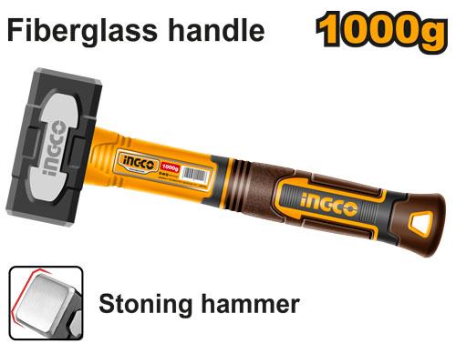 Ingco 1000g Stoning Hammer | Heavy-Duty Drop-Forged 45# Carbon Steel Club Hammer with Shock-Absorbing Fiberglass Handle (HSTH81000)