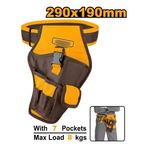Ingco Cordless Drill Holster | 600D Rigid Oxford Fabric Tool Pouch with Drill Bit Elastic Loops (HTBP030128)