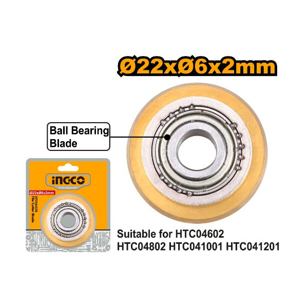 Ingco 22mm Professional Ball-Bearing Tile Cutter Wheel Replacement - 22mm x 6mm x 2mm Tungsten Carbide Scoring Wheel for Heavy-Duty Ceramic and Porcelain Manual Tile Cutters (HTC04602B)