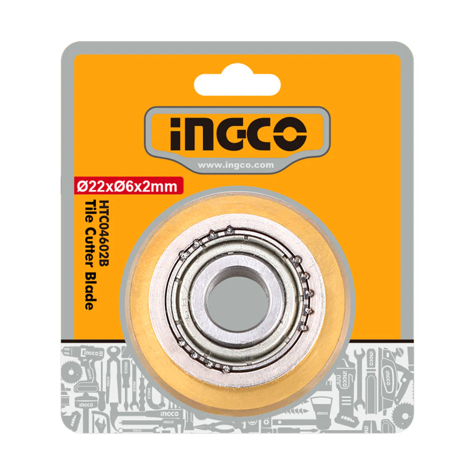 Ingco 22mm Professional Ball-Bearing Tile Cutter Wheel Replacement - 22mm x 6mm x 2mm Tungsten Carbide Scoring Wheel for Heavy-Duty Ceramic and Porcelain Manual Tile Cutters (HTC04602B)