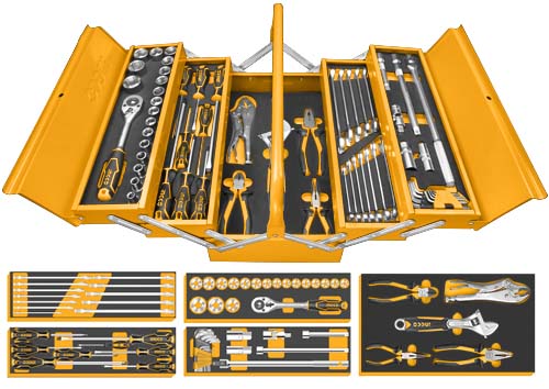 INGCO 59-Piece Professional Hand Tool & Socket Chest Set – Chrome Vanadium Steel, 1/2" Drive Ratchet, Sockets, Spanners, Pliers, and Metal Storage Box (HTCS15591)