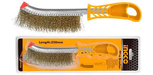 INGCO 250mm Manual Wire Hand Brush – Heavy-Duty Brass-Coated Steel Wire Bristles, Ergonomic Non-Slip Grip Handle, and Multi-Purpose Rust & Paint Stripping Performance (HWB02250)