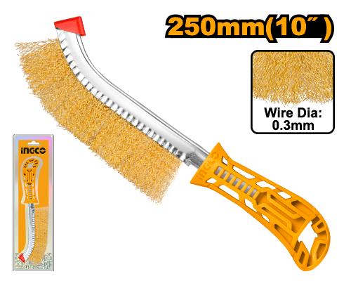 INGCO 250mm Manual Wire Hand Brush – Heavy-Duty Brass-Coated Steel Wire Bristles, Ergonomic Non-Slip Grip Handle, and Multi-Purpose Rust & Paint Stripping Performance (HWB02250)
