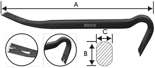 INGCO 36" (900mm) Heavy-Duty Industrial Wrecking Bar – High-Strength Oval Shank, Dual-Angled Nail Puller Claws (30° & 68°), and Forged Carbon Steel Build (HWBA01362)