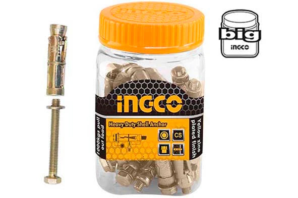 Ingco Heavy-Duty M8 x 65mm Shell Anchor Expansion Bolt - 50mm Sleeve Length Zinc-Plated Carbon Steel Concrete Shield Anchor (HWHA0806511)