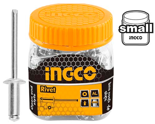Ingco 4.8mm x 16mm Professional Aluminum Blind Rivets - 100-Piece High-Strength Open-End Dome Head Pop Rivet Set (HWRT4801611)