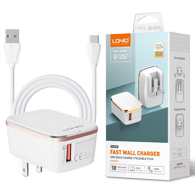 LDNIO A1204Q Single Port QC 3.0 18W Fast Travel Charger Wall Adapter (US / UK / EU Plug)
