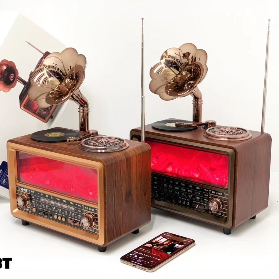 NS-06BT Wireless Bluetooth Flame Lamp 3-Band (FM/AM/SW) Retro Radio with Rechargeable Battery - Home Decor Audio System
