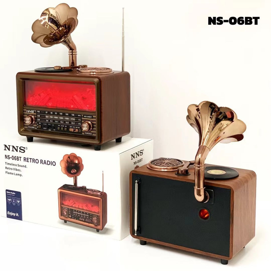 NS-06BT Wireless Bluetooth Flame Lamp 3-Band (FM/AM/SW) Retro Radio with Rechargeable Battery - Home Decor Audio System