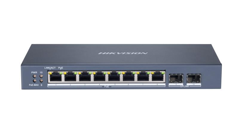 Hikvision DS-3E1510P-SI Smart Managed 8-Port Gigabit PoE Switch (8 x Gigabit PoE Ports, 2 x Gigabit SFP Slots, 110W PoE Budget, Layer 2, Metal Enclosure)