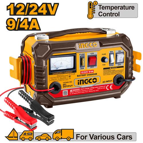 INGCO 12V/24V Lead-Acid Battery Charger (ING-CB1601) – 9/12A Rated Current with 16A Max Boost Function, Supports 30-150Ah Batteries, Features Normal/Fast Charging & Built-in Protection