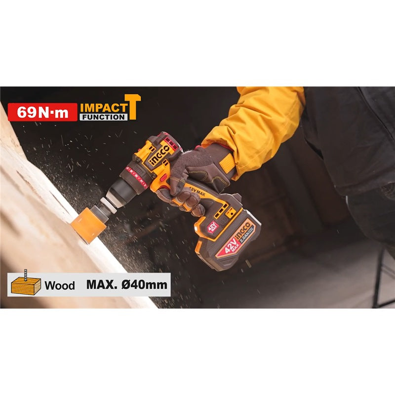 INGCO 42V BL COMPACT IMPACT DRILL 99NM 2X2.0AH & CASE- CIDLI429982