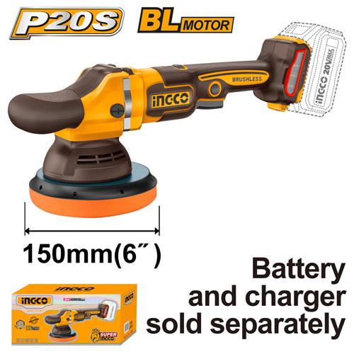 INGCO 20V Brushless Random Orbital Polisher 150mm, Cordless Polisher Buffer Waxing Machine (Bare Tool), 6 Variable Speeds 2000-4500RPM, Safety Lock Button APLI2015