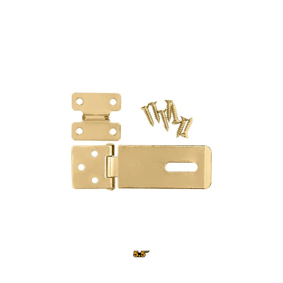 Ingco 5.5-Inch Heavy-Duty Hasp and Staple Lock Set - Copper-Colored Steel Security Door Latch with 7 Fasteners for Sheds, Gates, and Chests (HHS1055)
