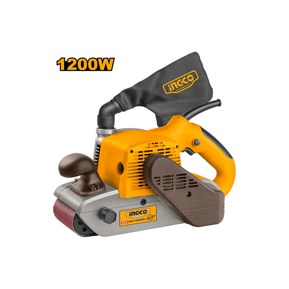 INGCO 1200W Belt Sander (PBS12001) – 610mm x 100mm Belt / 500m/min Max Speed for Heavy Duty Woodworking, Includes Dust Bag & Sanding Belt
