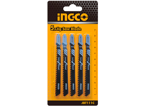 Ingco 5-Piece Professional 74mm 8 TPI T-Shank Jigsaw Blade Set for Wood - High Carbon Steel Milled Blades for Basic Woodworking & Curve Cutting (JBT111C)