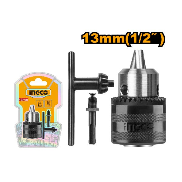 Ingco 13mm Professional Keyed Drill Chuck with SDS-Plus Adaptor and Key – Heavy-Duty Carbon Steel Jaw Conversion Kit for Rotary Hammers and Combi Drills (KC1301.1)