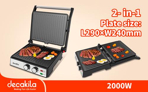 Decakila 2000W 4-Slice Contact Grill with Timer | Large Non-Stick Panini Press and Meat Grill with Temperature Control (KEEC079M)