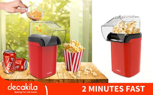Decakila 1200W Oil-Free Hot Air Popcorn Maker | Healthy Snack Machine, 0.27L Capacity (KETT009R)
