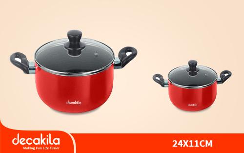 Decakila 24cm Premium Non-Stick Aluminium Casserole Pot | 2.3mm Heavy-Duty Cooking Pot with Glass Lid (KMEP009B)