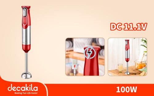 Decakila 100W Cordless Hand Blender | Rechargeable Portable Immersion Blender with 2000 mAh Battery and Stainless Steel Shaft (KMJB023R)