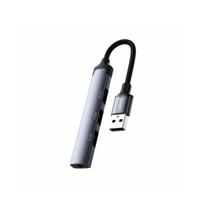 LDNIO DS-104U 4-in-1 Multi-Function USB-A Hub | Three USB 2.0 Ports and One 3.5mm Audio Jack Expansion Adapter