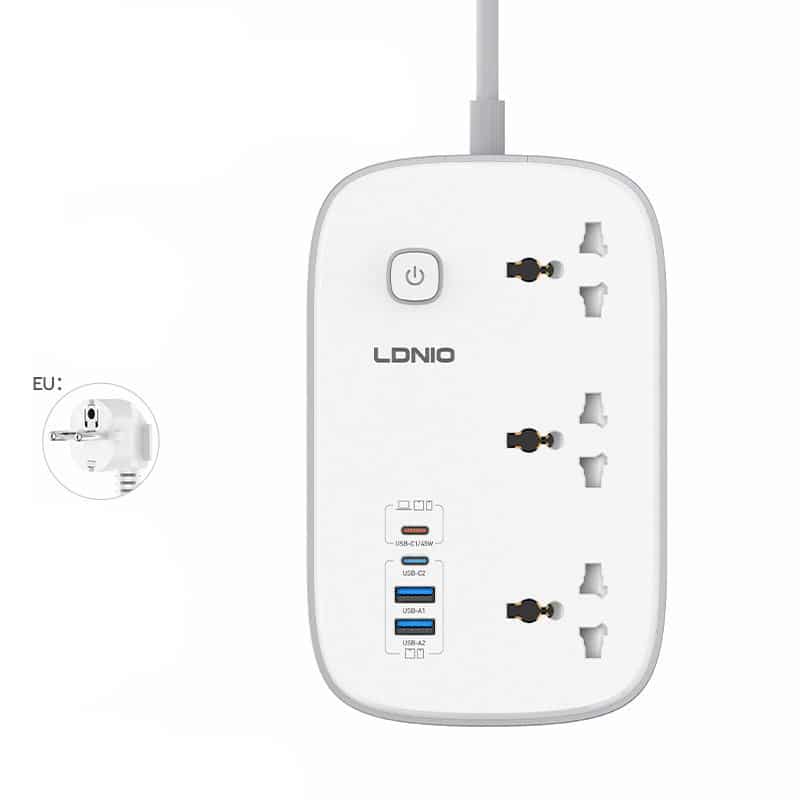 LDNIO SC6 45W GaN 7-in-1 Universal 3250W Power Strip Heavy-Duty Desktop Power Adapter with 3 AC Outlets, 2 USB-C & 2 USB-A Ports