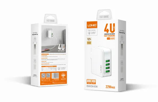 LDNIO A4403 4.4A 4-Port Auto-ID Desktop Travel Charger Wall Adapter Without Cable ( UK)