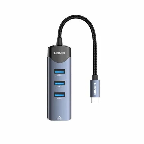 LDNIO DS-144C | 4-in-1 Type-C Hub (14cm) | 3x USB 3.0 + RJ45 Ethernet