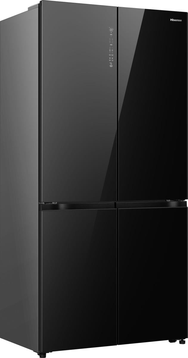 Hisense - RQ768N4GBE - Wifi Connected Multi-Door Cross Door Fridge Freezer with Water Dispenser, Total No Frost, 591 liters (581L Net), Premium Black Glass Finish - E Rated, Noise level: 37 decibels, H178.5 x W91.2 x D72.5 (cm) [Energy Class E]