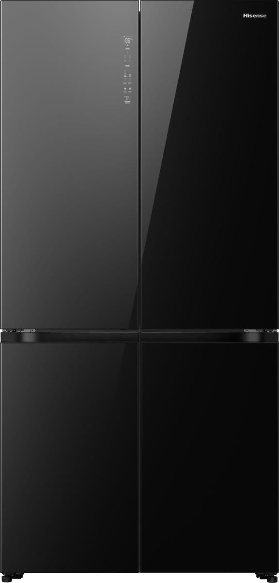 Hisense - RQ768N4GBE - Wifi Connected Multi-Door Cross Door Fridge Freezer with Water Dispenser, Total No Frost, 591 liters (581L Net), Premium Black Glass Finish - E Rated, Noise level: 37 decibels, H178.5 x W91.2 x D72.5 (cm) [Energy Class E]