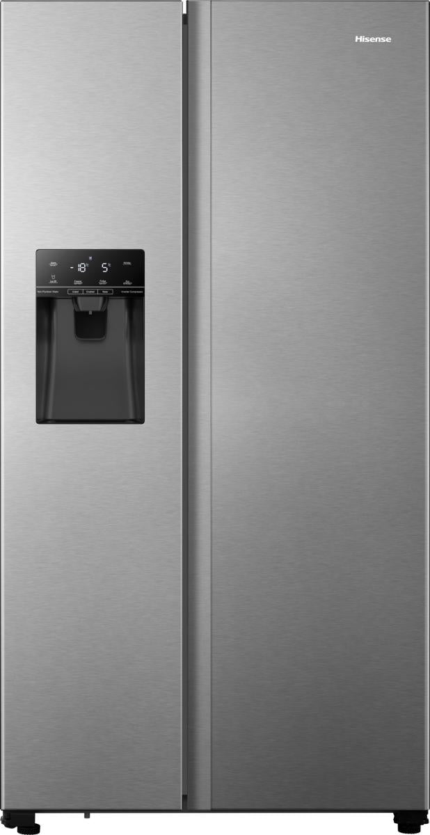 Hisense - RS694N4TIE - American Style Fridge Freezer Side by Side with Non-Plumbed Ice & Water Dispenser, Total No Frost, 562 liters, Stainless Steel Inox - E Rated, Noise level: 42 decibels, H179.3 x W91.0 x D68.9 (cm) [Energy Class E]