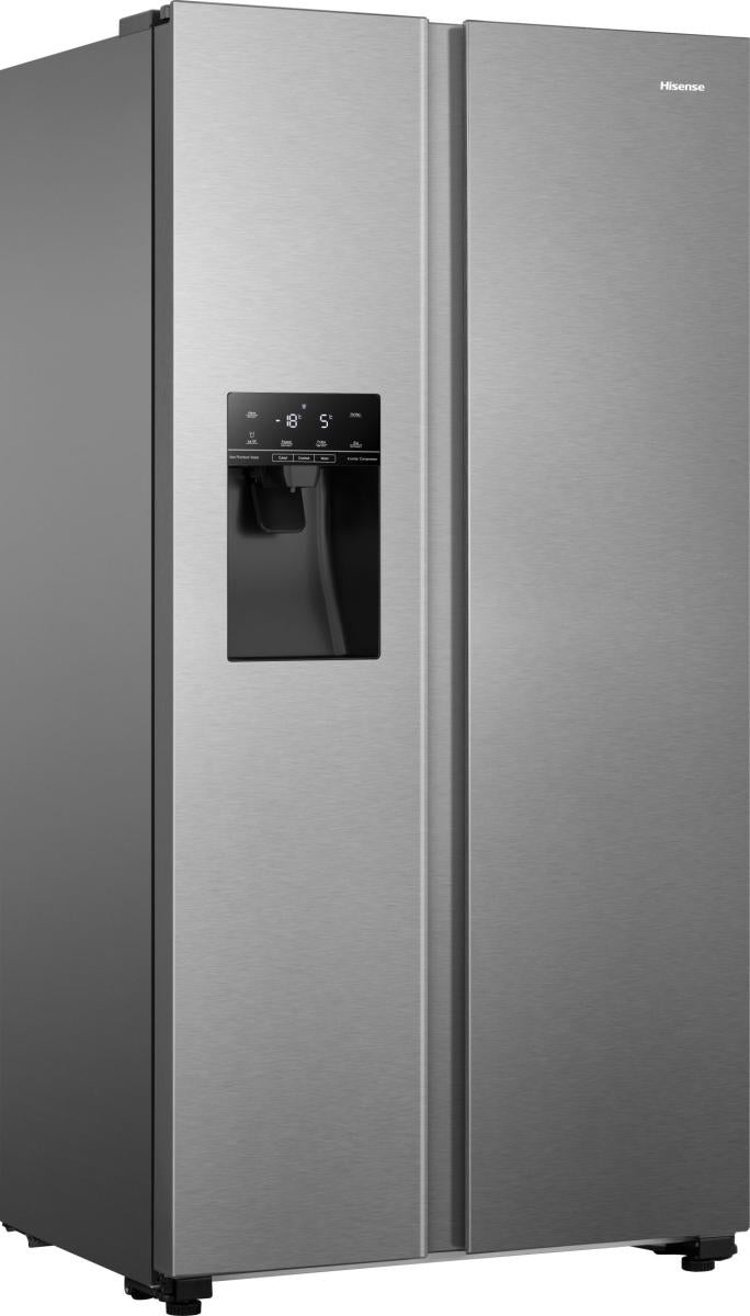 Hisense - RS694N4TIE - American Style Fridge Freezer Side by Side with Non-Plumbed Ice & Water Dispenser, Total No Frost, 562 liters, Stainless Steel Inox - E Rated, Noise level: 42 decibels, H179.3 x W91.0 x D68.9 (cm) [Energy Class E]