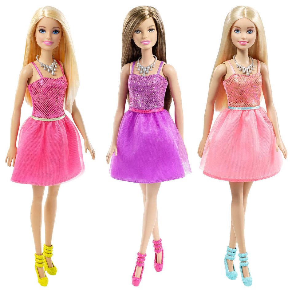 Mattel Barbie Glitz Doll Single Pack Assortment (T7580) – Metallic Party Dress & Accessories