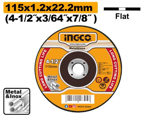 Ingco 115mm (4-1/2 Inch) Professional Premium Metal Cutting Disc – Heavy-Duty Abrasive Wheel for Steel, Sheet Metal, and Iron Alloy Fabrication (MCD121151)