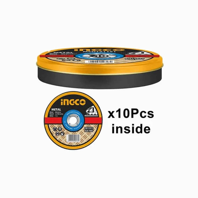 Ingco 115mm Super-Slim Metal & Inox Cutting Disc Set (MCD121155) 10-Piece Flat Centre Abrasive Cut-Off Wheels for Stainless Steel & Sheet Metal