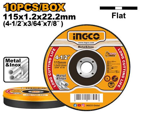 Ingco 115mm Super-Slim Metal & Inox Cutting Disc Set (MCD121155) 10-Piece Flat Centre Abrasive Cut-Off Wheels for Stainless Steel & Sheet Metal