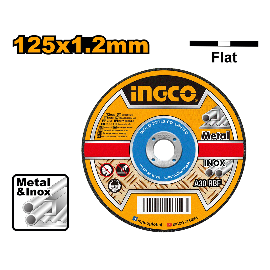 Ingco 125mm x 1.2mm Professional Thin Abrasive Metal Cutting Disc – Heavy-Duty Inox & Structural Steel Slicing Wheel for 5-Inch Angle Grinders (MCD121251)