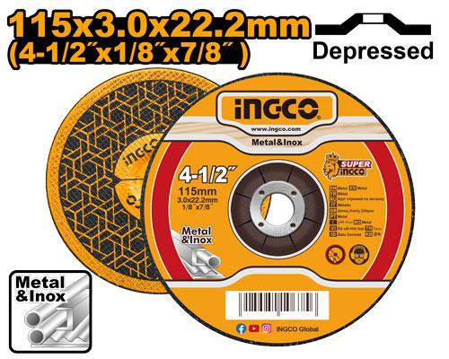 Ingco 115mm Metal Cutting Disc (MCD301151) Abrasive Cut-Off Wheel for High-Speed Slicing, Grinding & Fabrication of Steel & Ferrous Metals