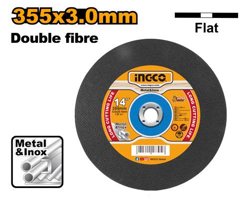 Ingco 355mm (14 Inch) Professional Abrasive Metal & INOX Cutting Disc - 3.0mm Flat Centre Cut-Off Wheel for Chop Saws and Mitre Saws (MCD303551)