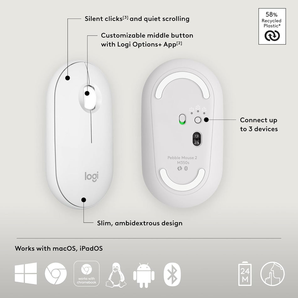 Logitech Wireless Pebble Mouse 2 M350s - Tonal White