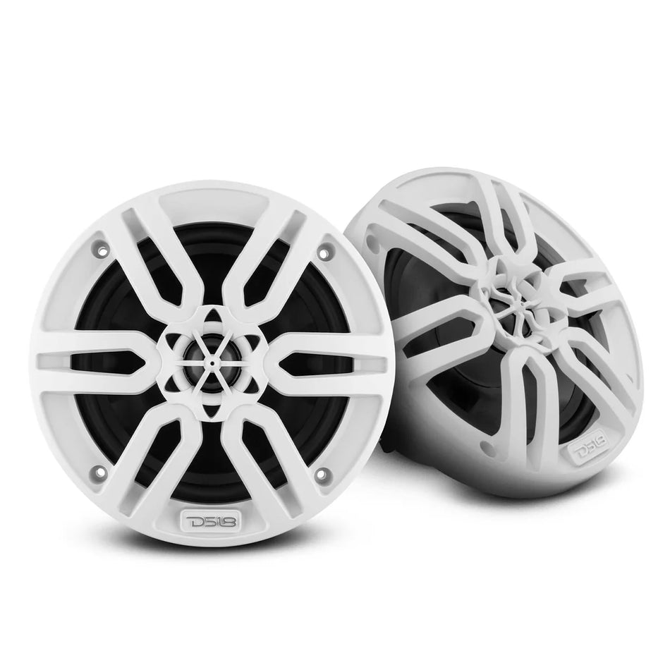 DS18 Hydro MP6/WH 6.5-Inch 2-Way Marine and Powersports Coaxial Loudspeakers, 180 Watts Max, 60 Watts RMS, Waterproof High-Output Car, Truck, and Boat Speakers (Pair, White)