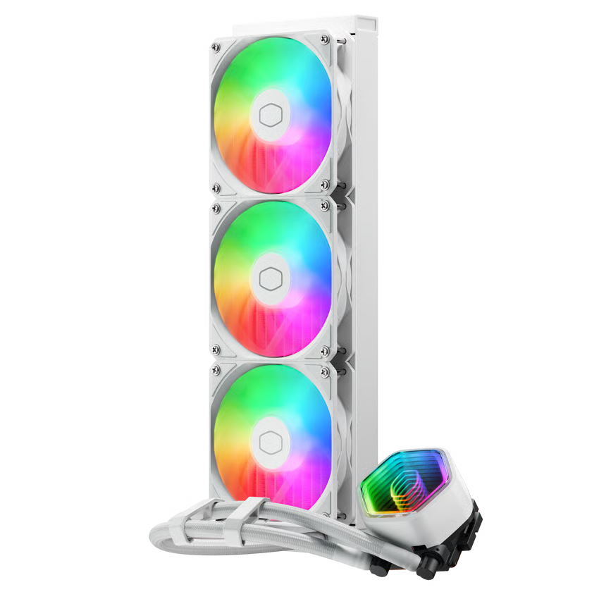 Cooler Master MasterLiquid 360 Core II ARGB Liquid CPU Cooler | 360mm Radiator Dual-Chamber Pump Design Three 120mm ARGB Fans High-Performance Cryo-Fueled Thermal System - White Edition (MLW-D36M-A18PA-RW)