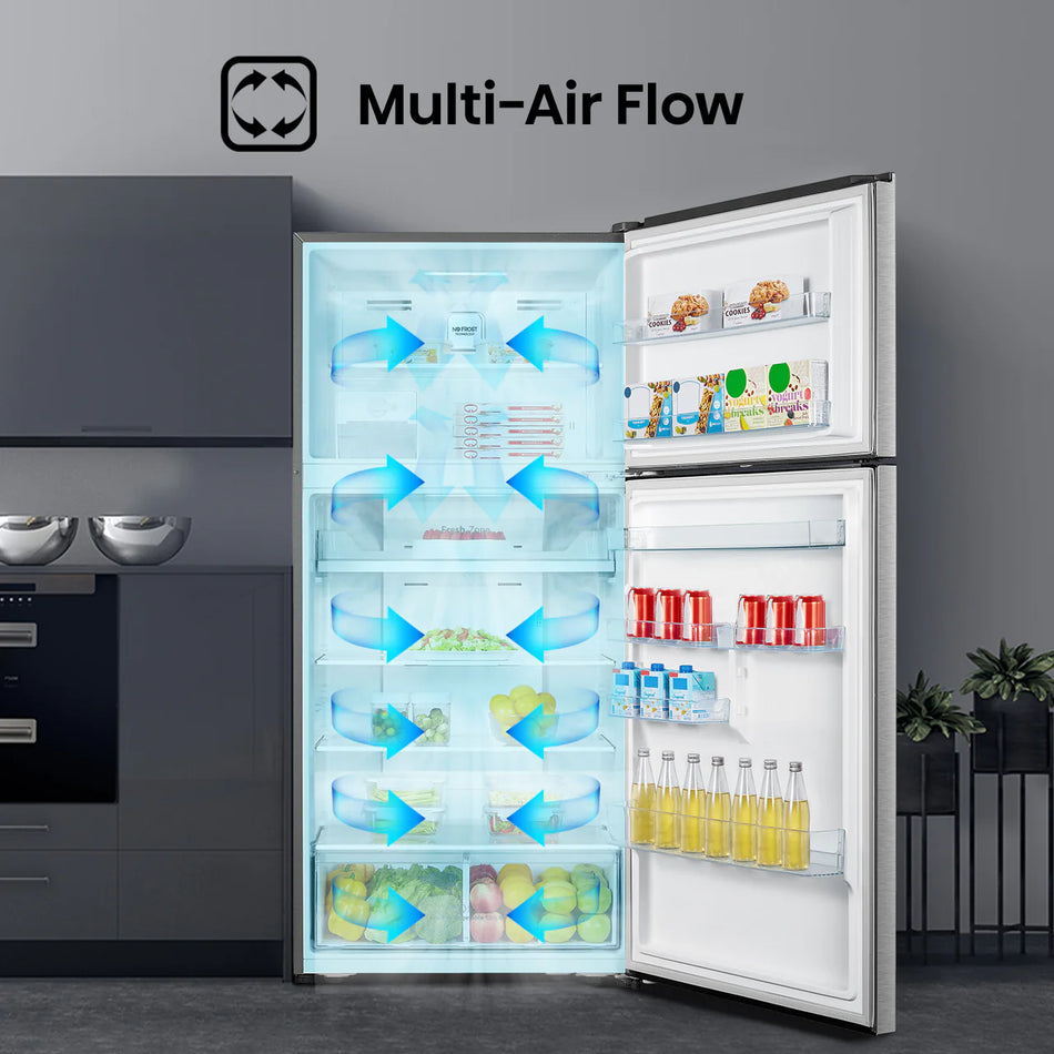 Hisense - RT600N4WCE - Top Mounted Fridge Freezer with Water Dispenser, No Frost, 467 liters, Stainless Steel - E Rated, Noise level: 38 decibels, H185.0 x W70.4 x D68.6 (cm) [Energy Class E]