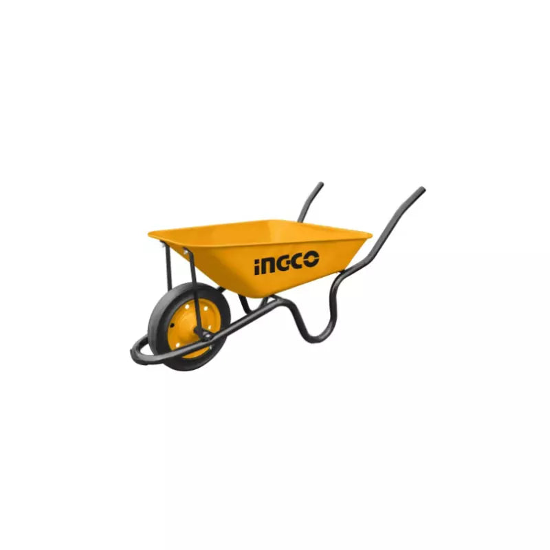 Ingco 140kg Industrial Wheelbarrow | Heavy-Duty 65L Steel Tray Construction Site Cart with 16-Inch Solid Wheel and Three-Tone Soft Grip Handle (HHWB4010D)